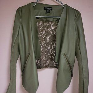 Revamped by Sirens Womens Size XS Olive Leatheretted and Lace Bolero - Pre-Owned